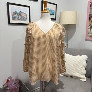Calvin Klein Tan Ruffled Long Sleeve Blouse